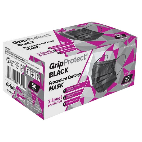 3-Ply Face Masks Black Box 50