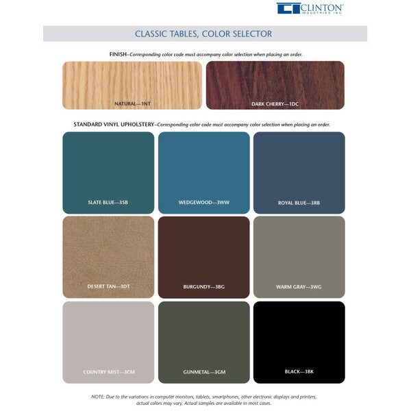 Laminate and Upholstery Color Chart